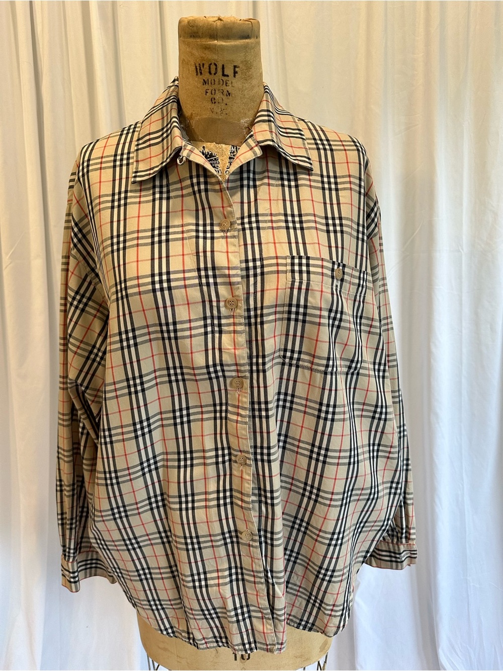 Vintage Women’s Burberry Plaid Button-Down Shirt